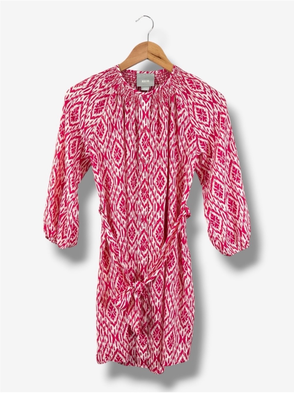 Anthropologie Maeve Button Front Shift Dress XS Raspberry Pink Belted Waist